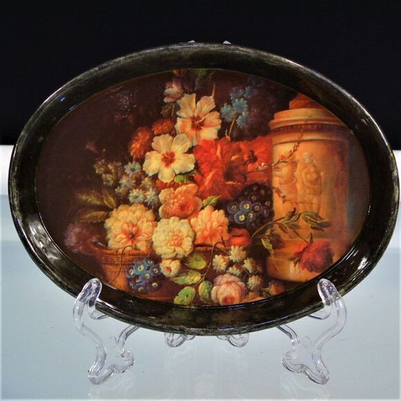 Vintage Lacquer Trinket Trays Still Life Floral - Picture 2 of 7